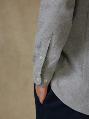 Storm grey flannel slim fit shirt - Button-down collar