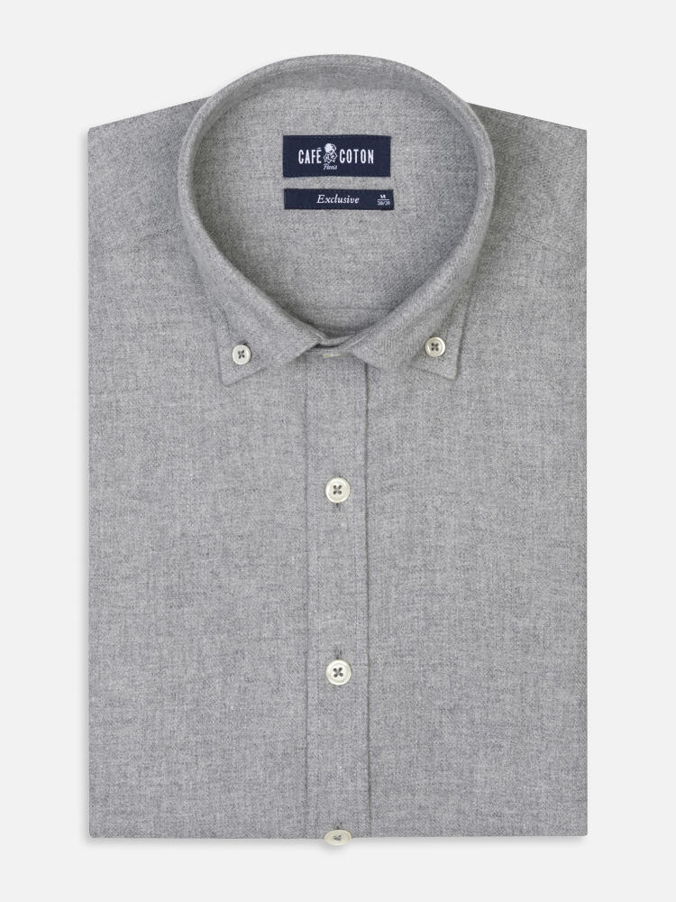 Camicia slim fit Storm in flanella grigia - Cuello button-down