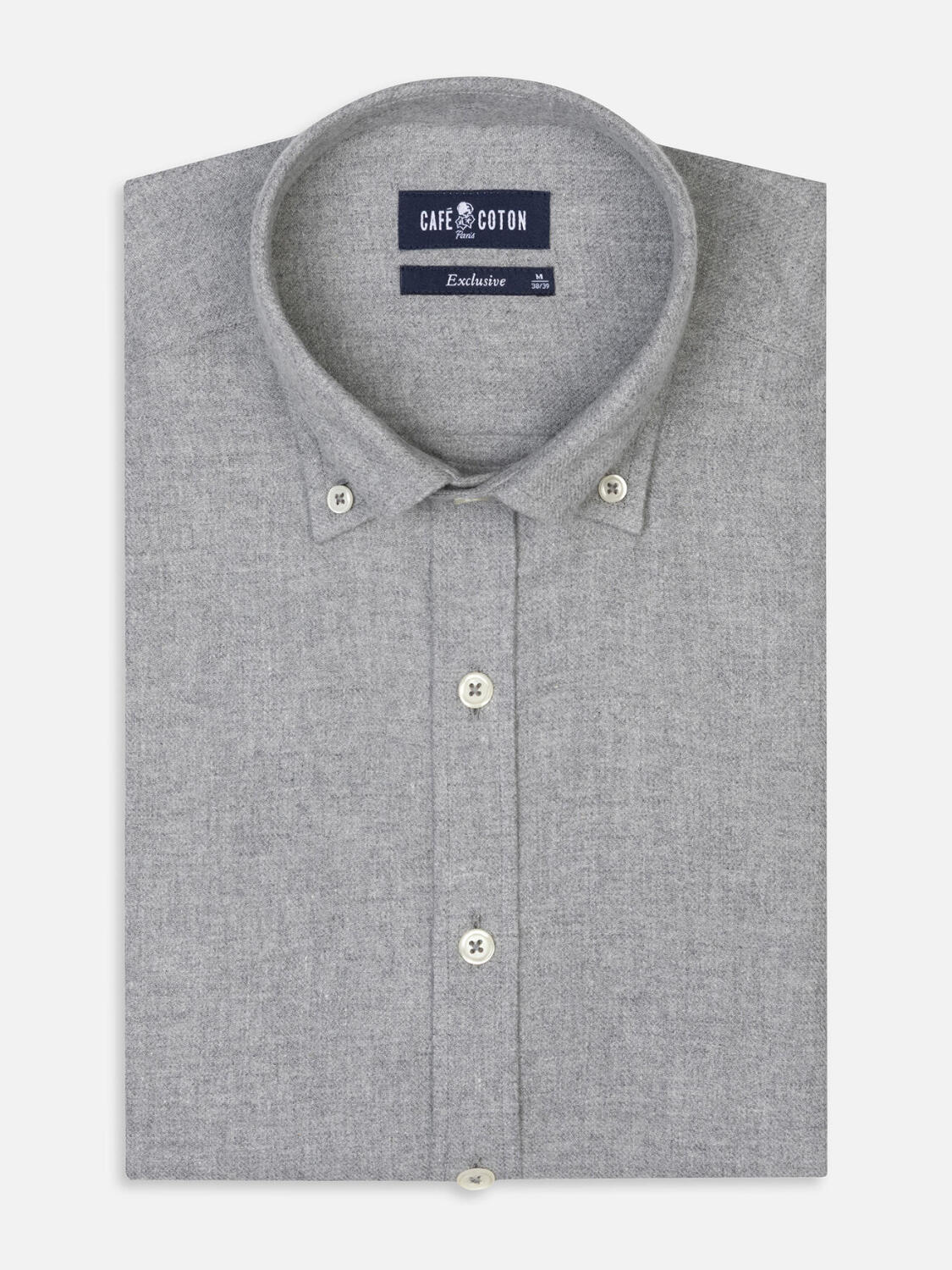 Storm grey flannel slim fit shirt - Button-down collar