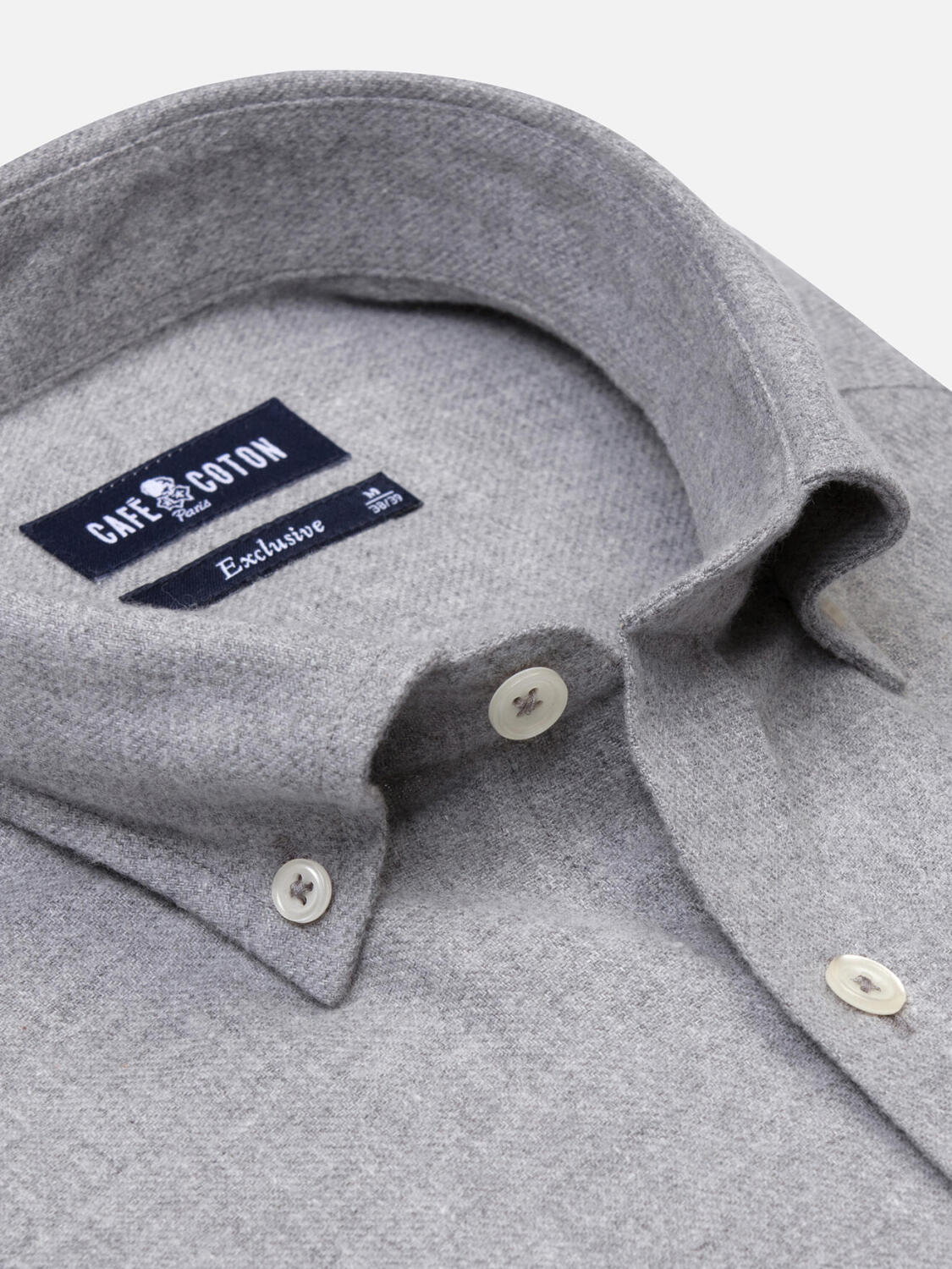 Storm grey flannel slim fit shirt - Button-down collar