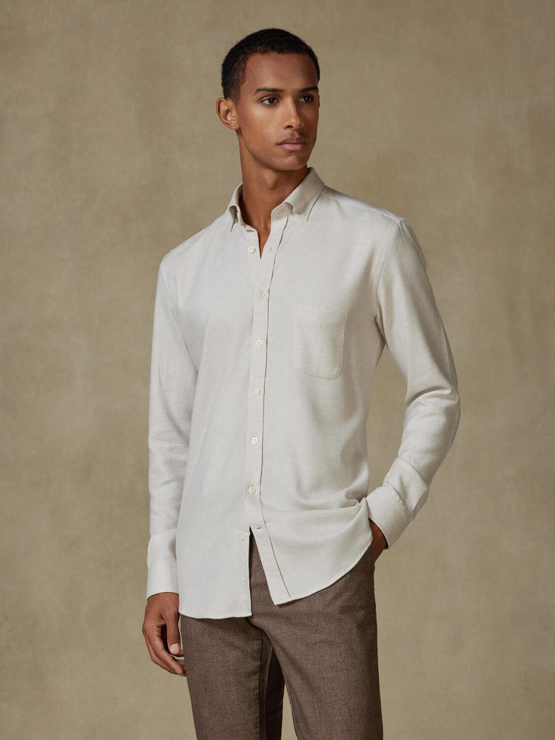 Storm off-white flannel slim fit shirt - Button-down collar