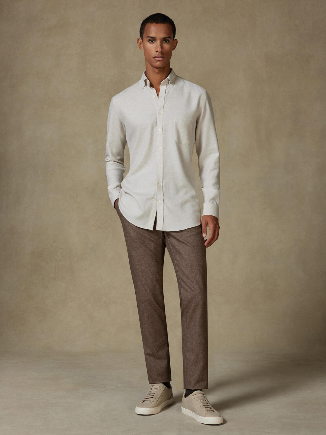 Storm off-white flannel slim fit shirt - Button-down collar