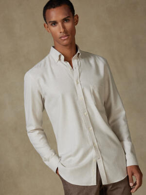 Storm off-white flannel slim fit shirt - Button-down collar