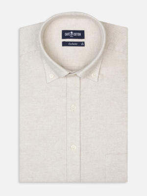 Storm off-white flannel slim fit shirt - Button-down collar