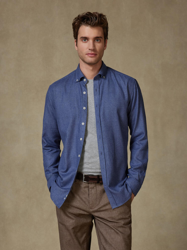 Storm blue flannel slim fit shirt - Button-down collar