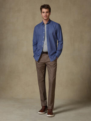 Storm blue flannel slim fit shirt - Button-down collar