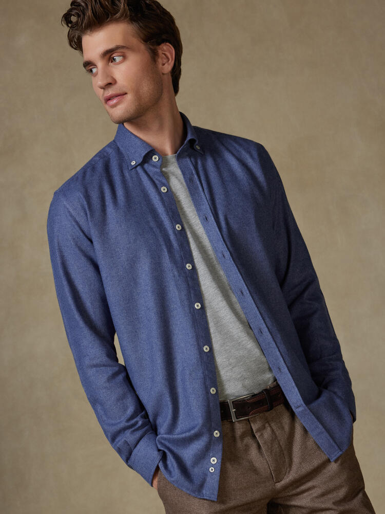 Storm blue flannel slim fit shirt - Button-down collar