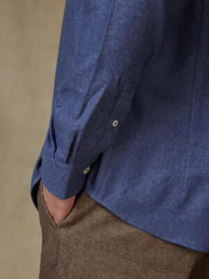 Storm blue flannel slim fit shirt - Button-down collar