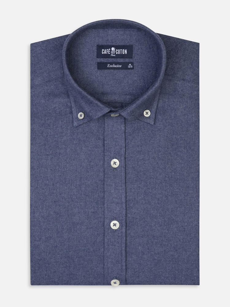 Storm blue flannel slim fit shirt - Button-down collar