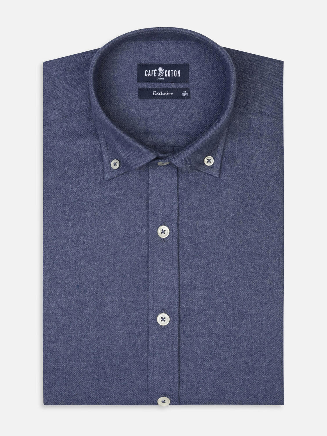 Storm blue flannel slim fit shirt - Button-down collar
