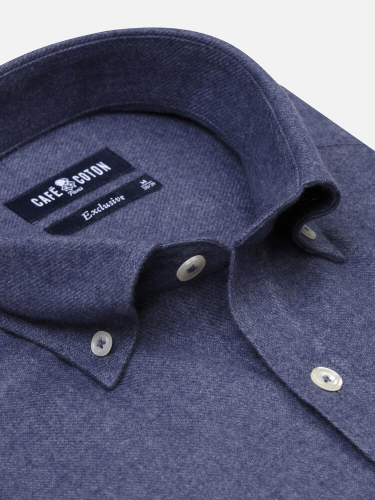 Storm blue flannel slim fit shirt - Button-down collar