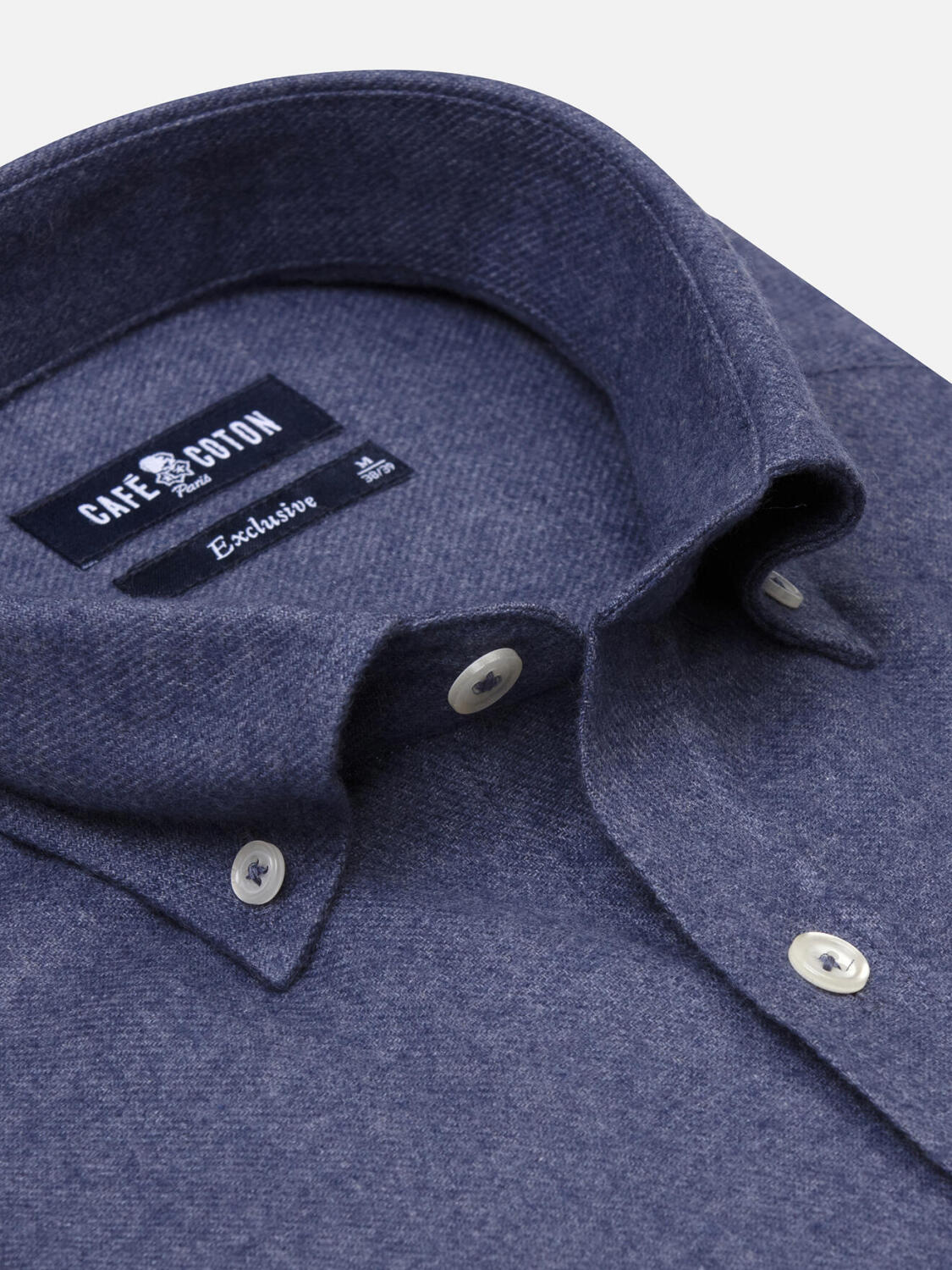 Storm blue flannel slim fit shirt - Button-down collar