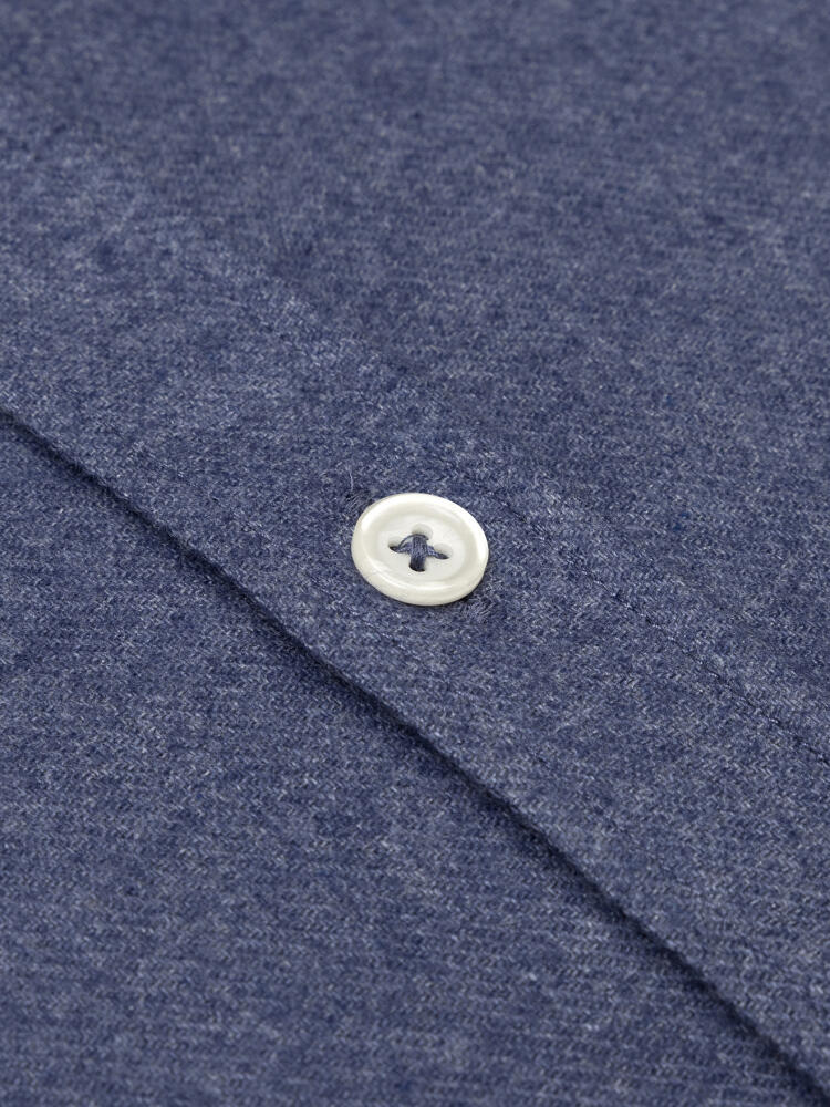 Storm blue flannel slim fit shirt - Button-down collar