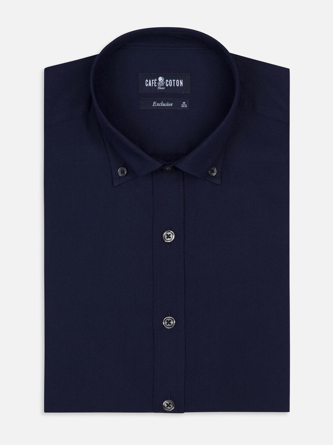 Camisa ajustada Tea navy texturizada - Cuello con botón