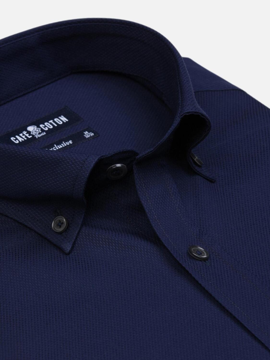 Camisa ajustada Tea navy texturizada - Cuello con botón