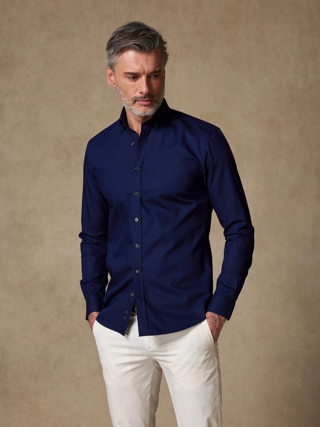 Camisa ajustada Tea navy texturizada - Cuello con botón