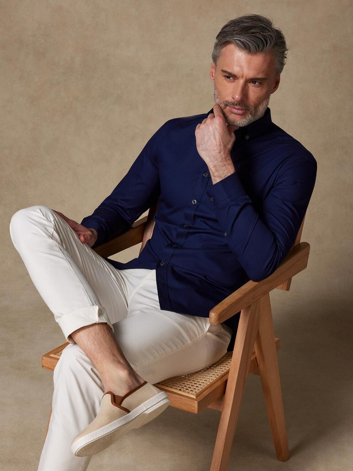 Camisa ajustada Tea navy texturizada - Cuello con botón