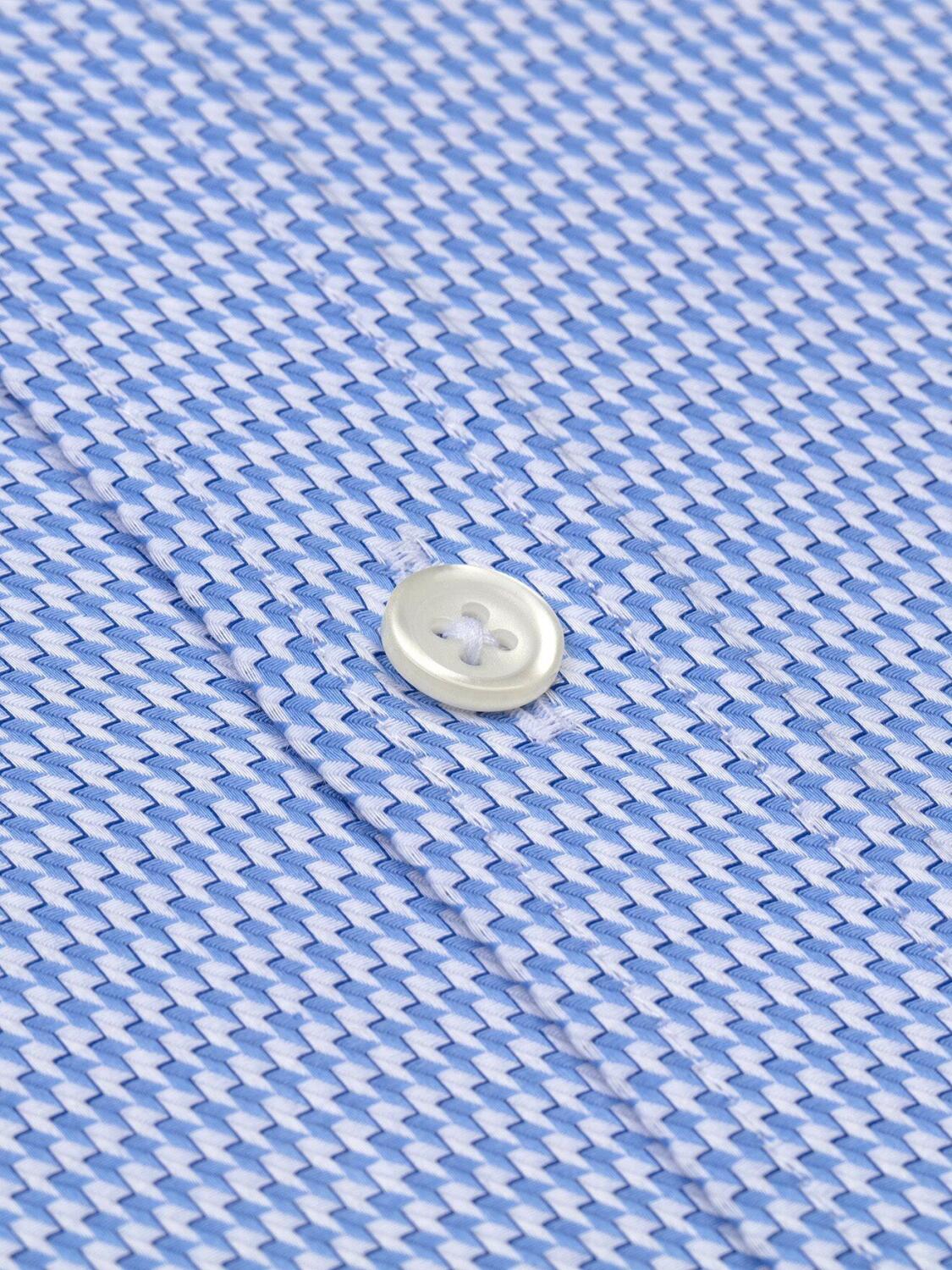 Blue sky and white printed houndstooth twill slim fit shirt - Button down collar