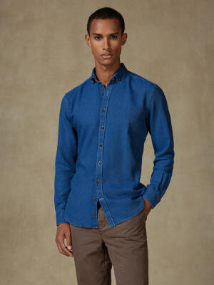 Chemise cintr&eacute;e Tucker indigo - Col boutonn&eacute;