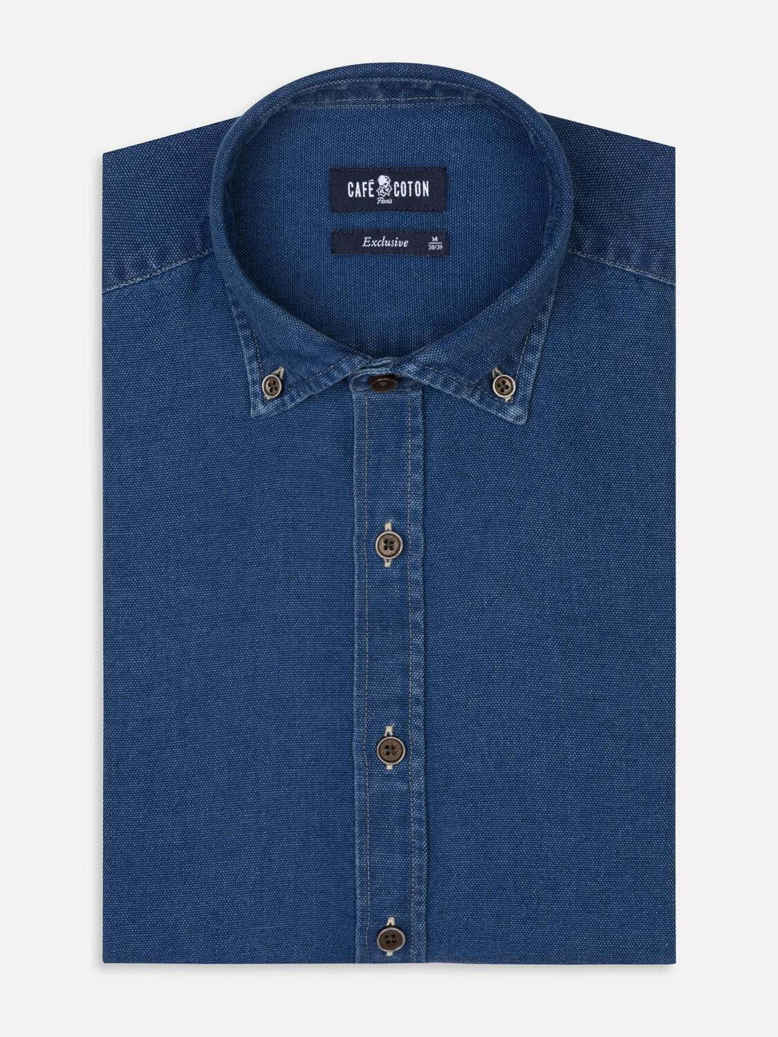 Chemise cintr&eacute;e Tucker indigo - Col boutonn&eacute;