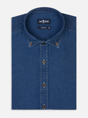 Chemise cintr&eacute;e Tucker indigo - Col boutonn&eacute;
