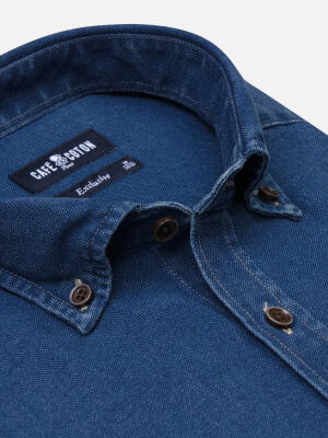Chemise cintr&eacute;e Tucker indigo - Col boutonn&eacute;