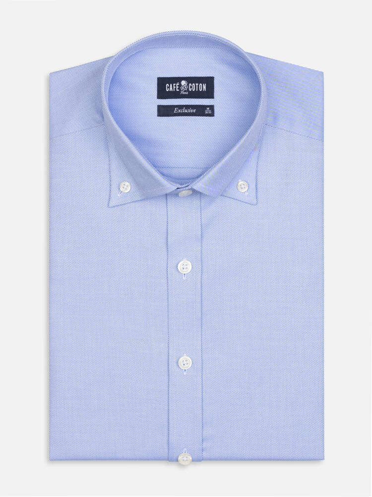 Chemise cintrée en twill ciel - Col Boutonné