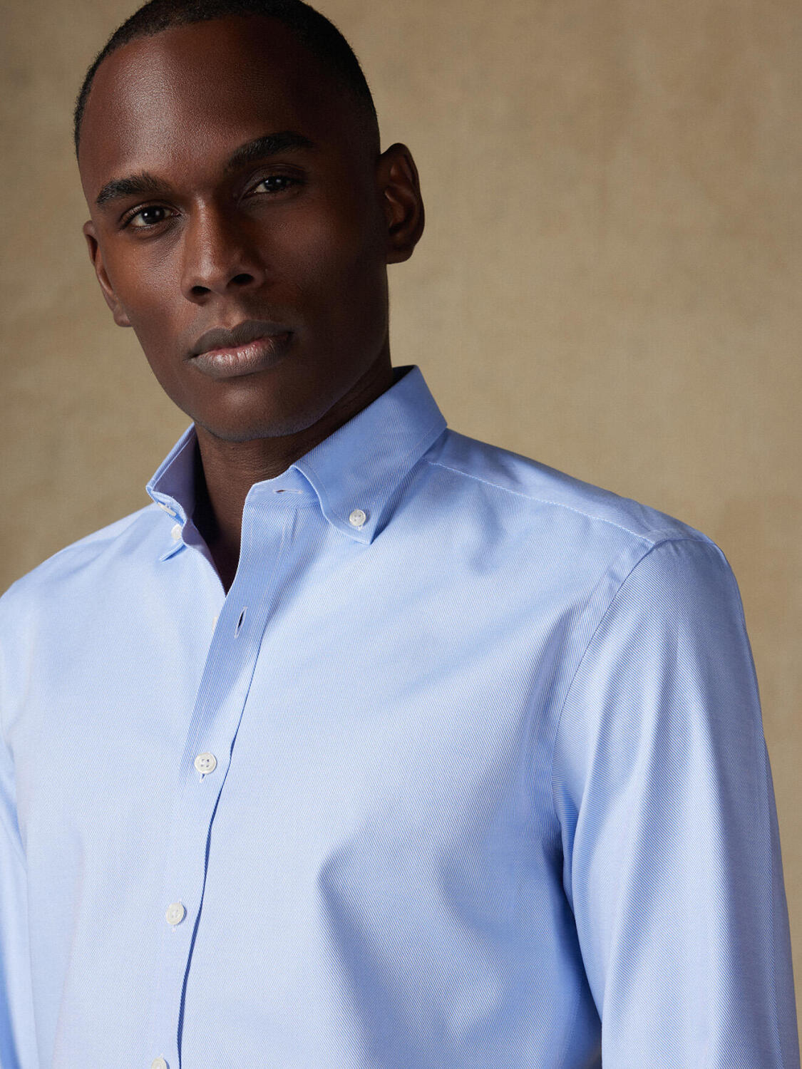 Lichtblauw twill slim fit overhemd - Button-down kraag