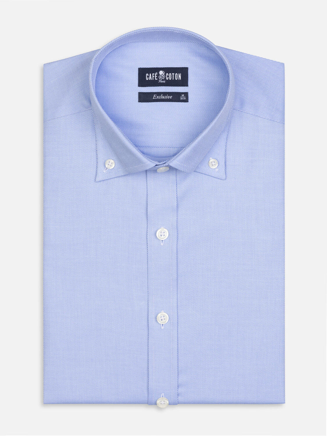 Lichtblauw twill slim fit overhemd - Button-down kraag