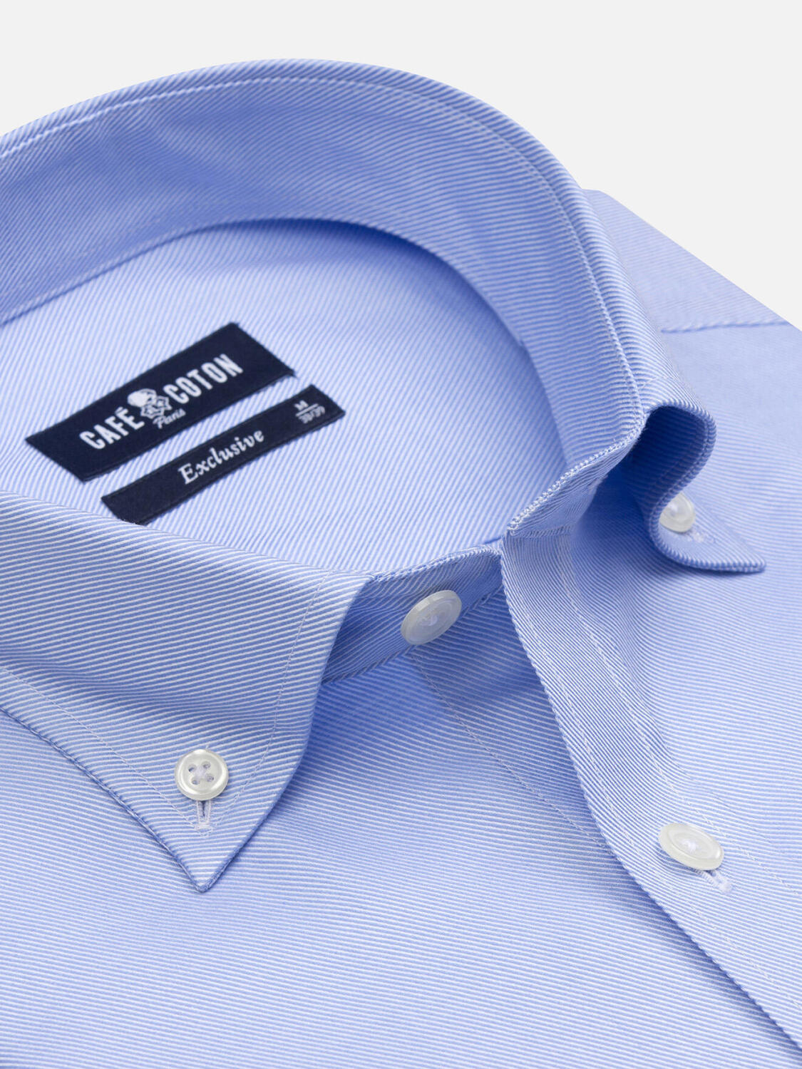 Lichtblauw twill slim fit overhemd - Button-down kraag