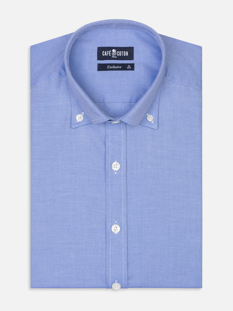 Blauw keperstof overhemd - Button down Kraag