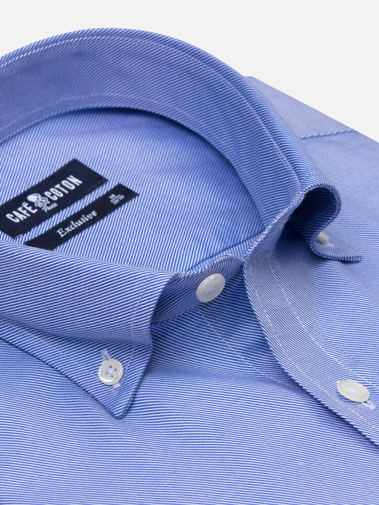 Blauw keperstof overhemd - Button down Kraag