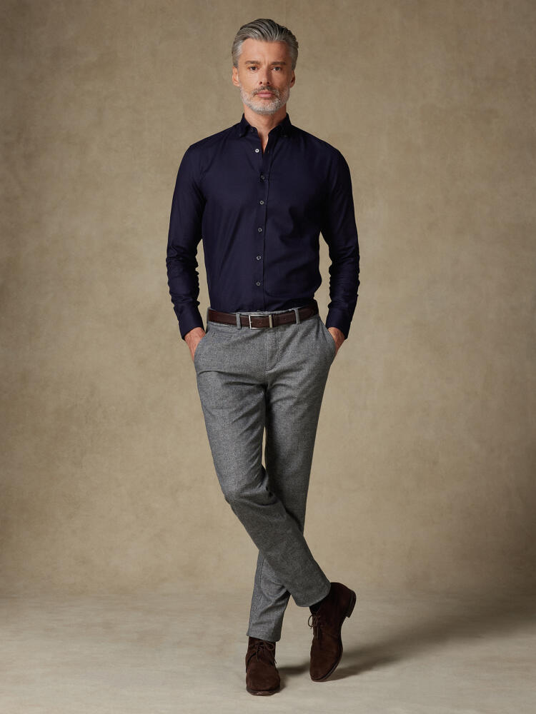 Camicia slim fit in twill blu - Con colletto abbottonato