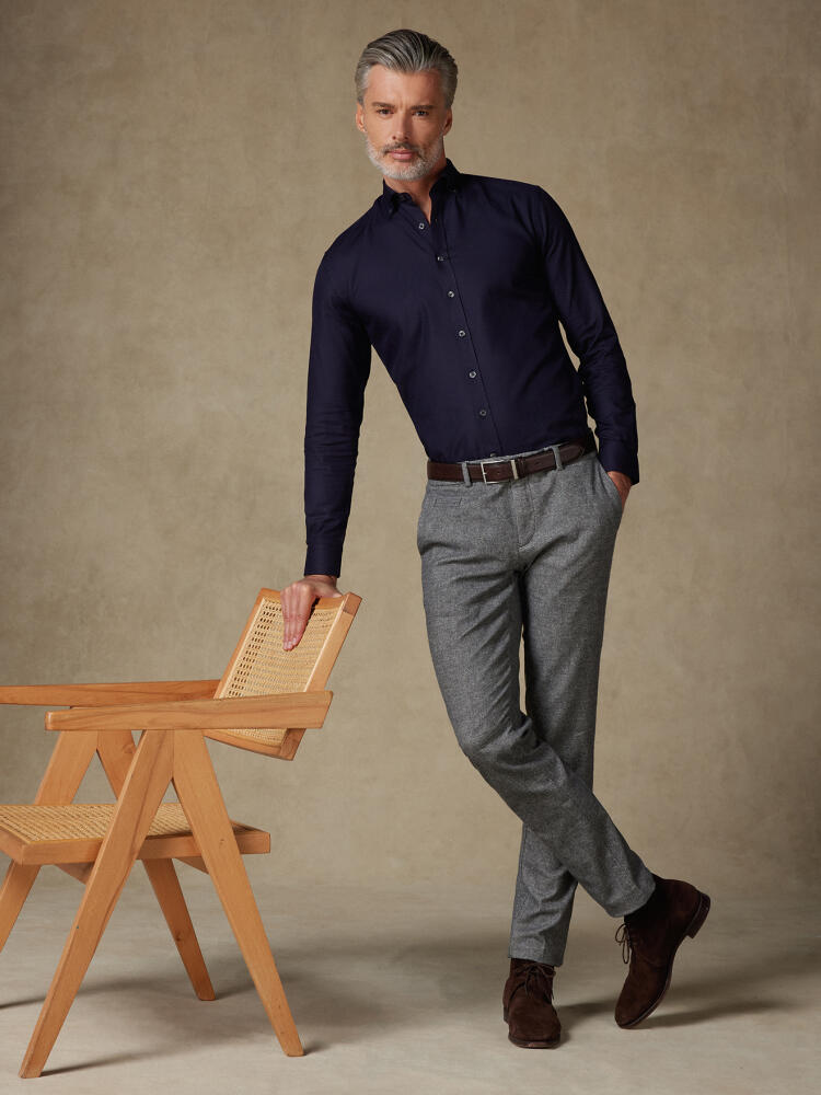 Camicia slim fit in twill blu - Con colletto abbottonato