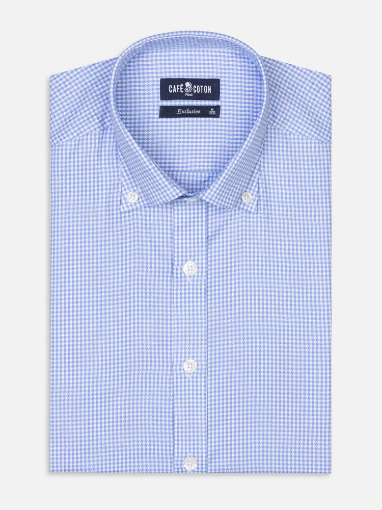 Sky Blue gingham shirt - Button down collar