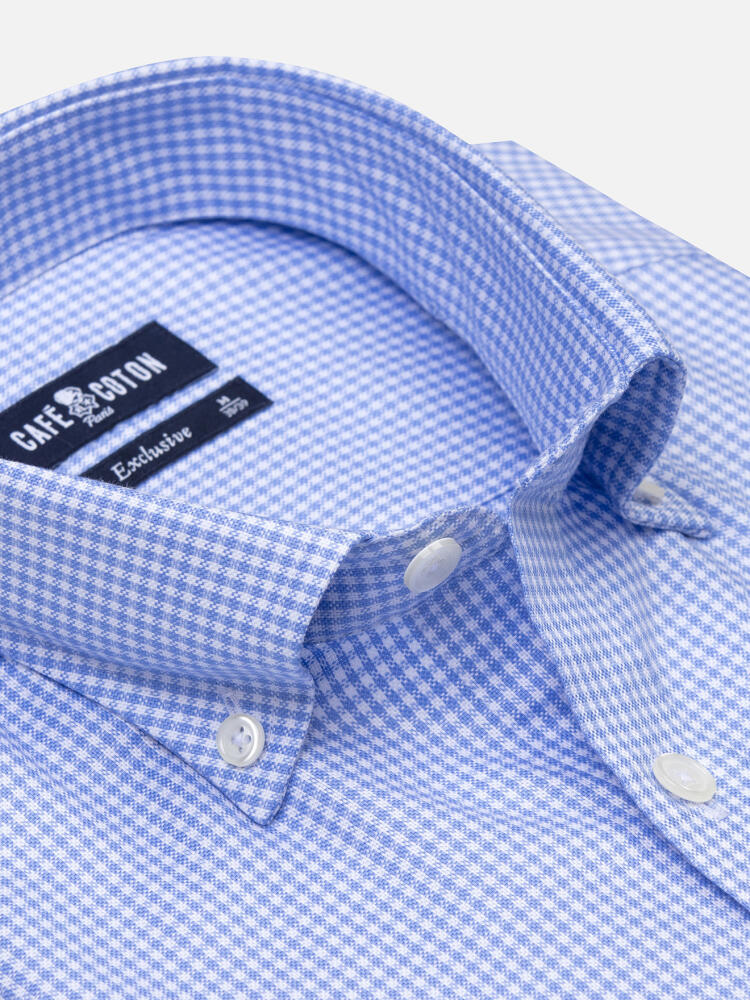 Sky Blue gingham shirt - Button down collar