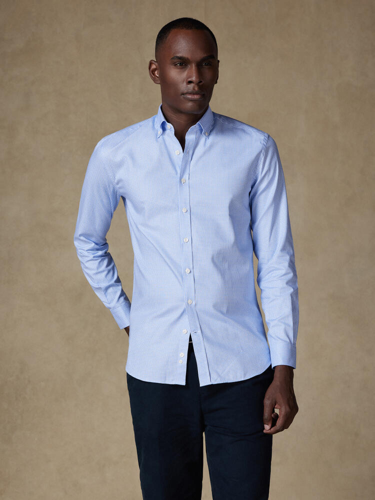 Himmelblau kariertes Hemd - Button down Kragen