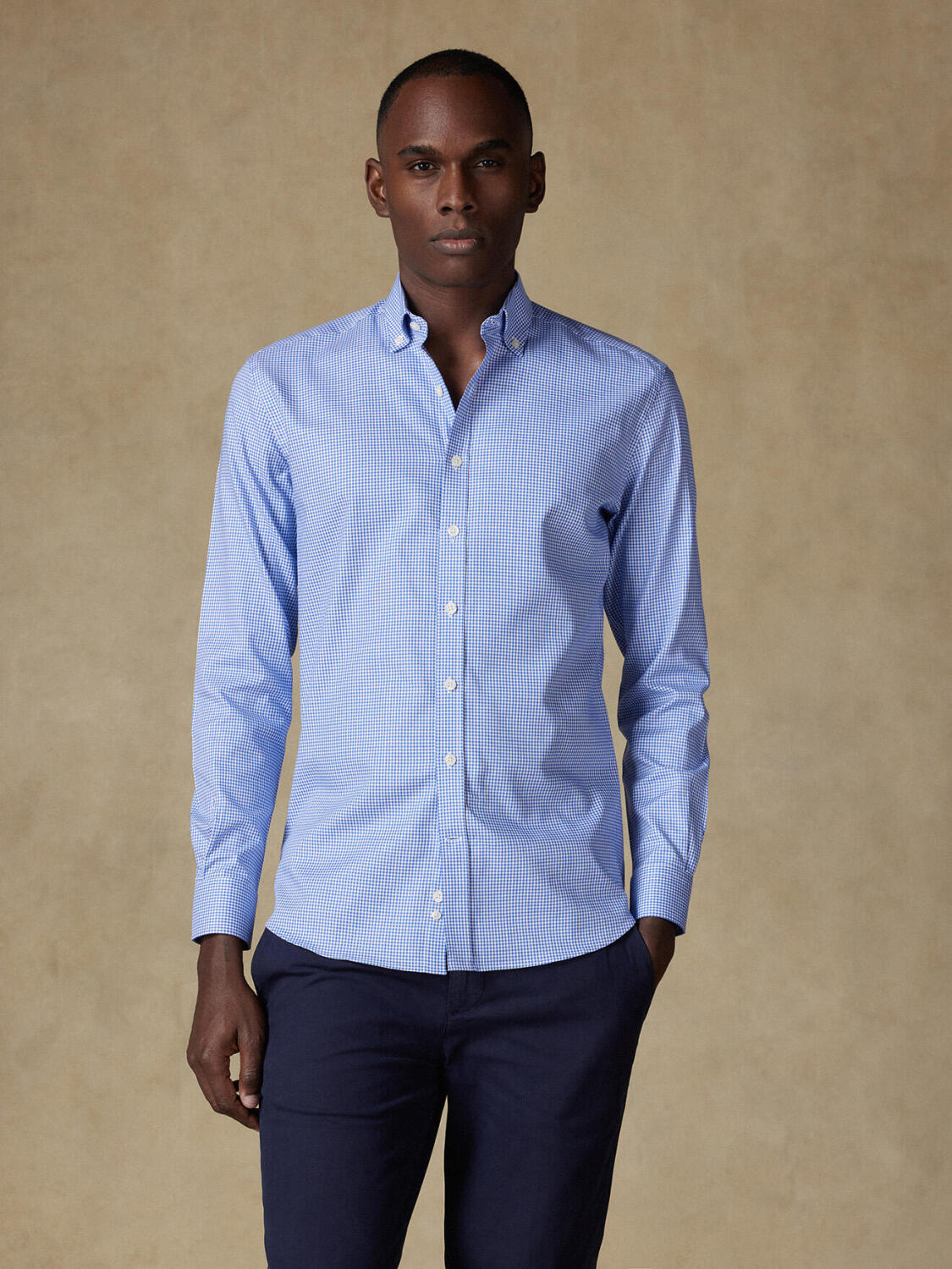 Blauw geruit overhemd  - Button down Kraag