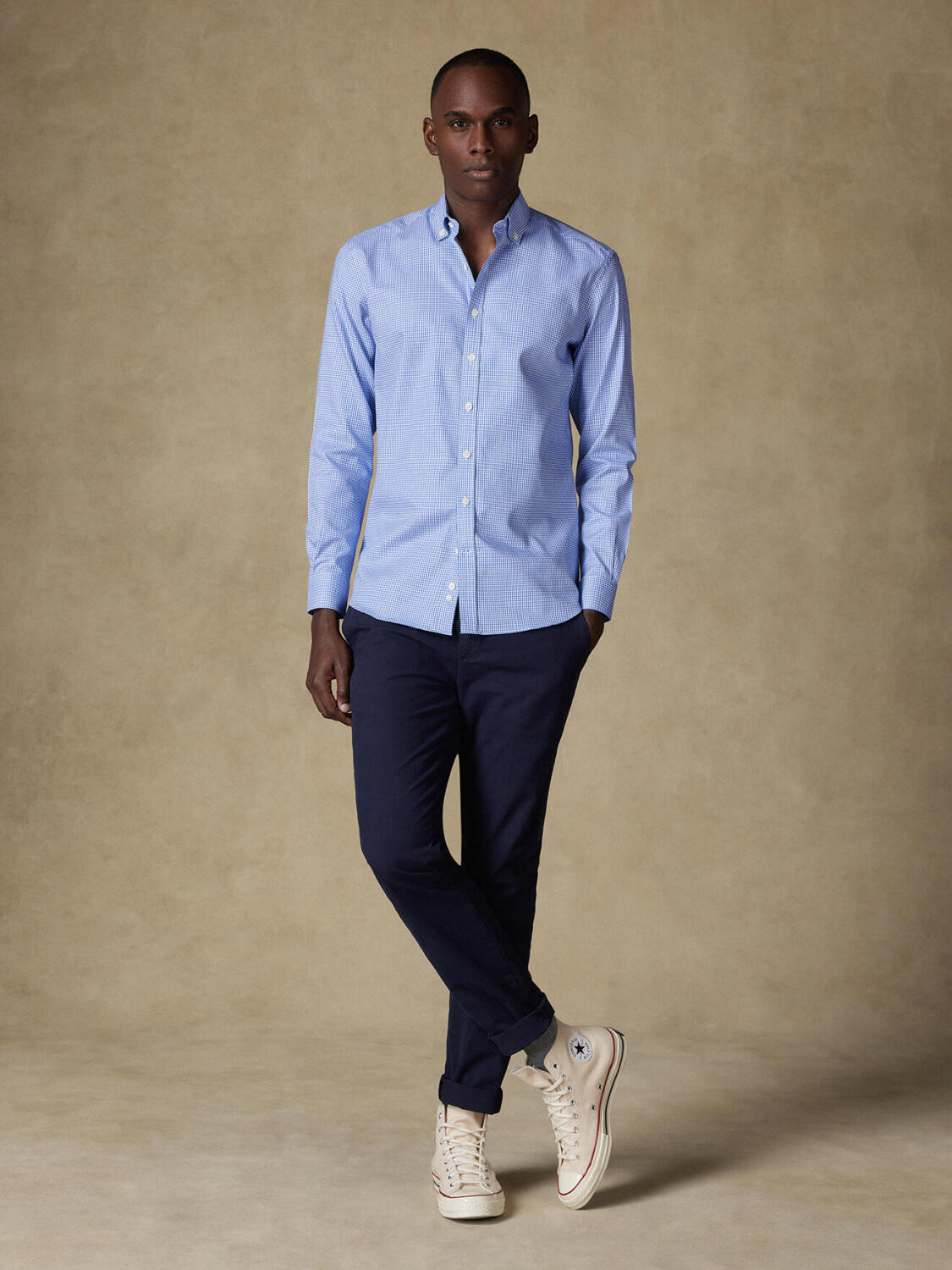 Blauw geruit overhemd  - Button down Kraag