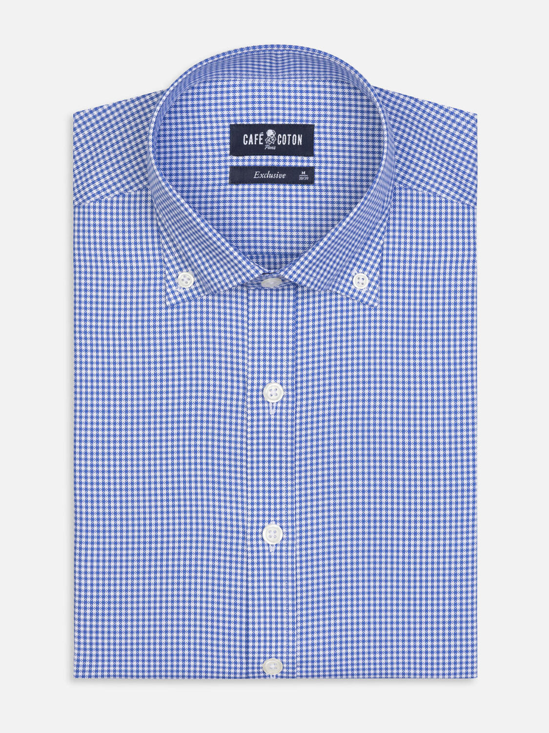 Blauw geruit overhemd  - Button down Kraag