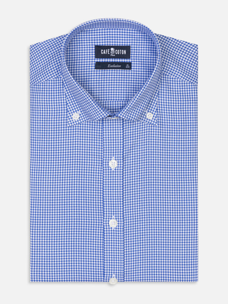 Camicia in percalle blu  - Con colletto abbottonato