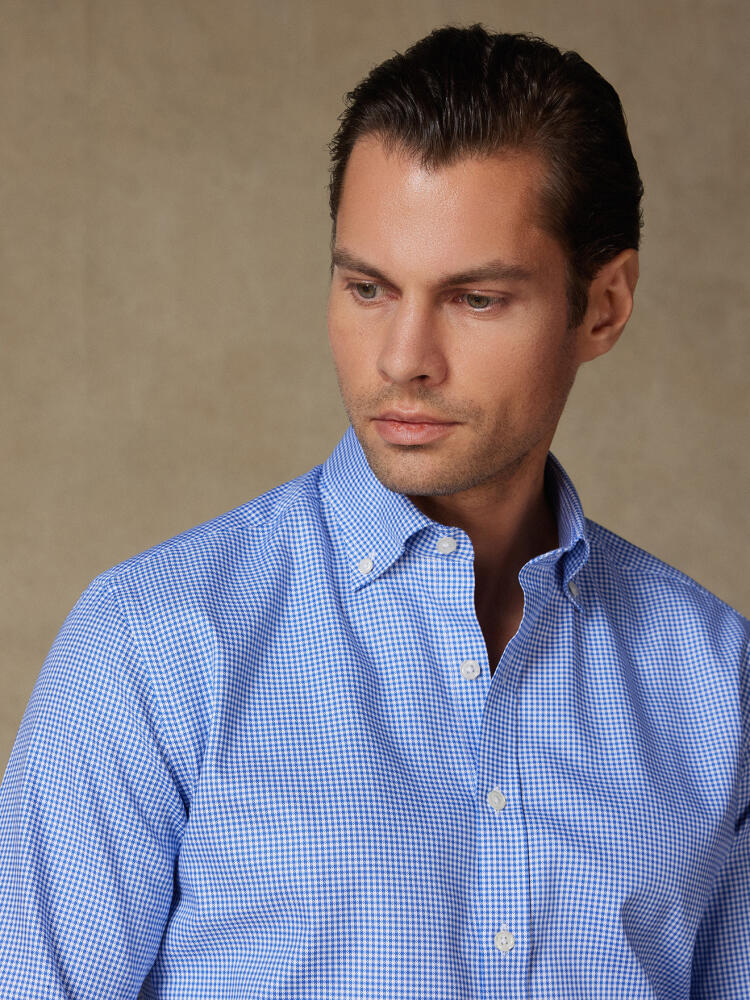 Camicia in percalle blu  - Con colletto abbottonato