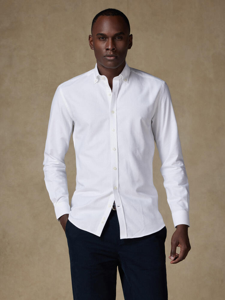 Vils White Brushed Oxford slim fit shirt - Buttoned down collar