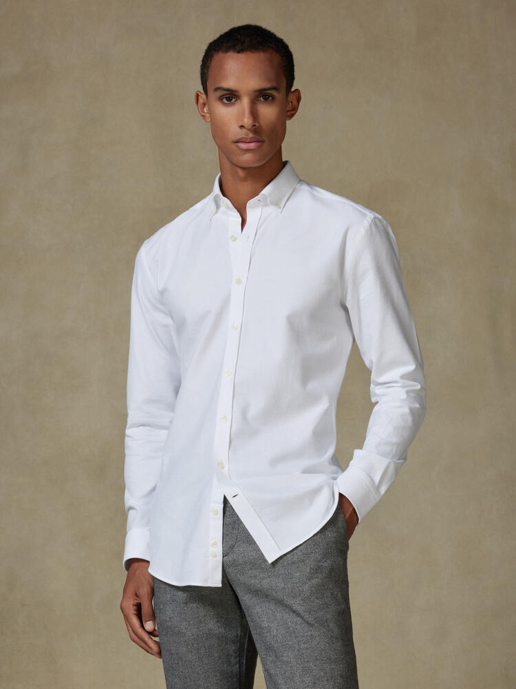 Camicia slim fit Vils in oxford spazzolato bianco - Cuello button-down