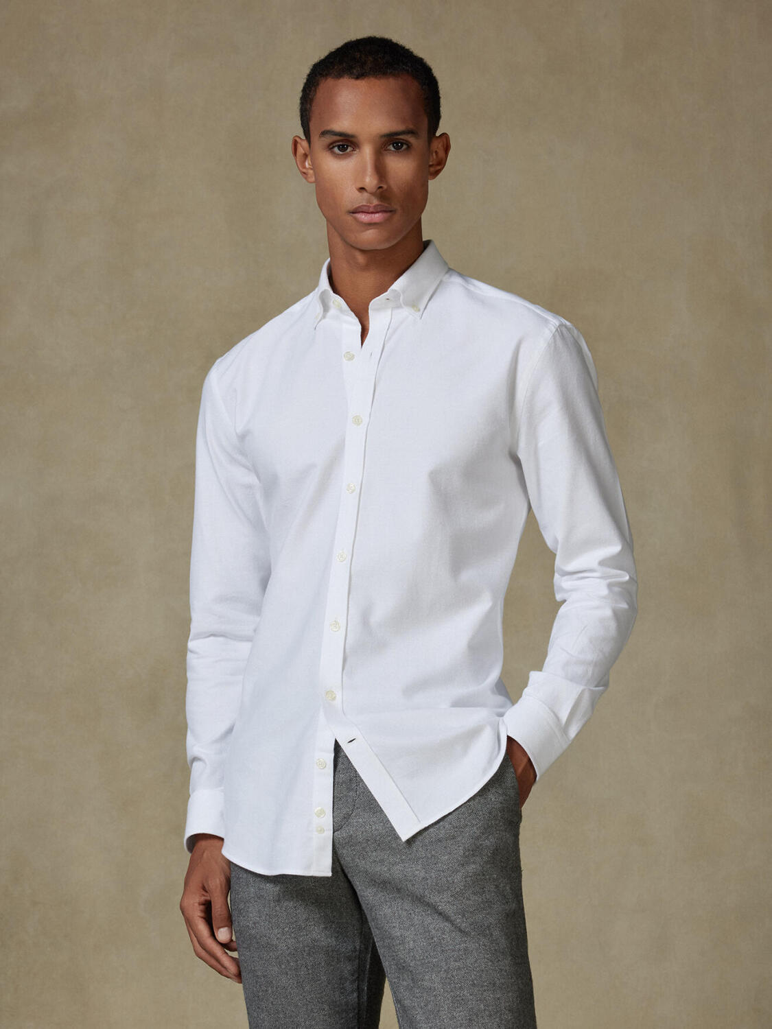Vils white brushed oxford slim fit shirt - Button-down collar