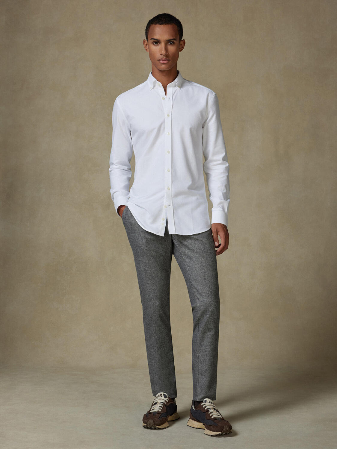 Vils white brushed oxford slim fit shirt - Button-down collar