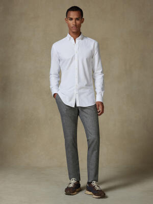 Vils white brushed oxford slim fit shirt - Button-down collar