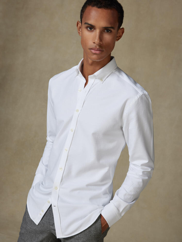 Camicia slim fit Vils in oxford spazzolato bianco - Cuello button-down