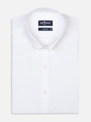 Vils white brushed oxford slim fit shirt - Button-down collar