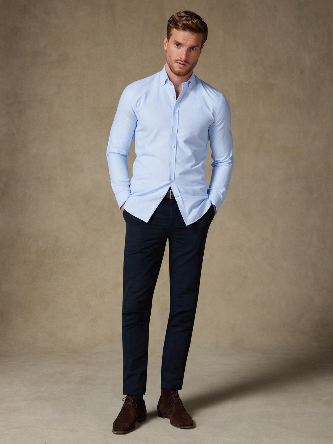 Vils Himmelblau gebürstetes Oxford-Hemd - Slim Fit - Button down Kragen